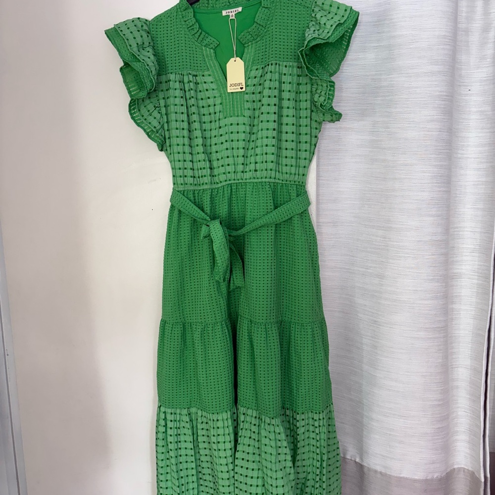 Green Ruffled Midi Dress